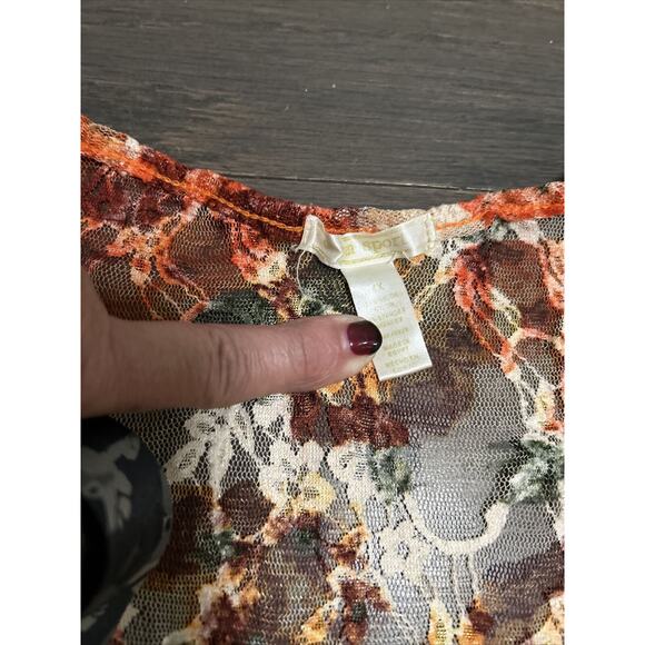 Caren Sport Womens Size 4X Sleeveless Tank Top Orange Floral Lace Boho‎ Feminine - Picture 4 of 6